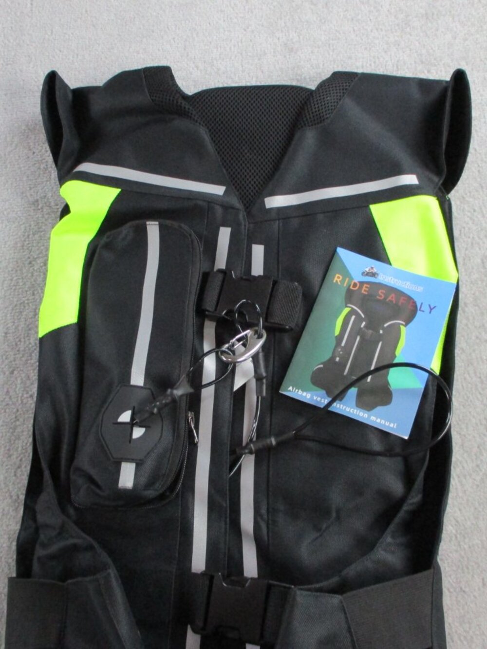 Mens Protective Motorcycle Air Bag Vest Size XL Black Green Safety Reflective - Picture 4 of 6